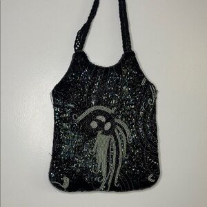 Hand-Beaded Abstract Mini Bag | Iridescent Black | Statement Evening Bag